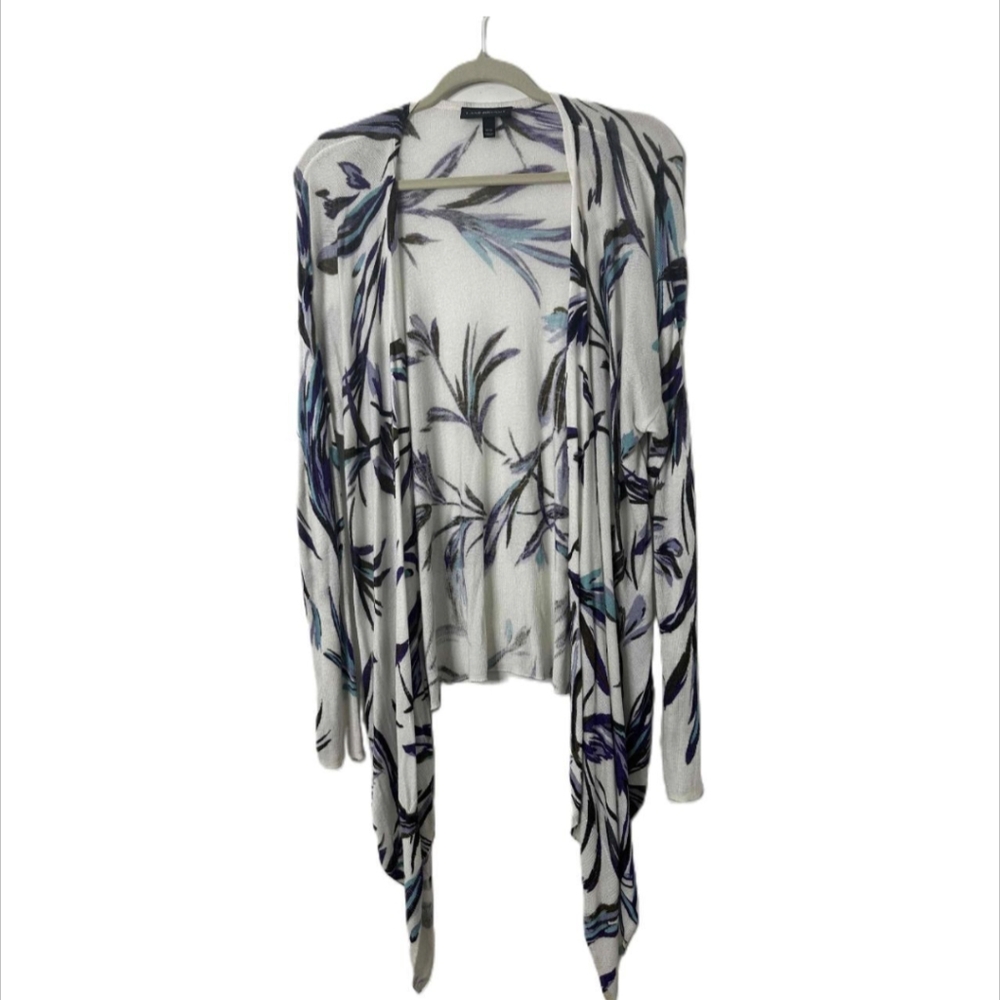 LANE BRYANT* white purple mauve floral tropical long sleeve asymmetric cardigan